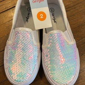 Cat & Jack Kids Sequin Slip-On Shoes - White and Pink